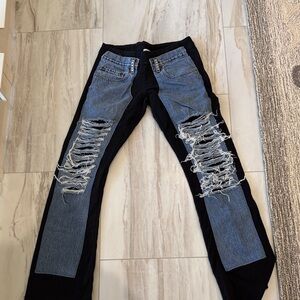Distressed Blue and Black Jeans bejeweled